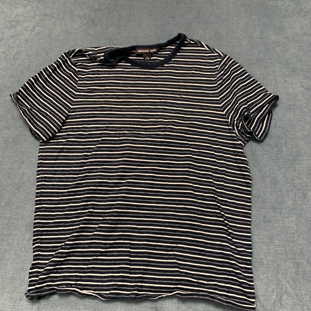 Michael Kors T Shirt Womens Medium Black White Stripe Round‎ Neck Summer Wear